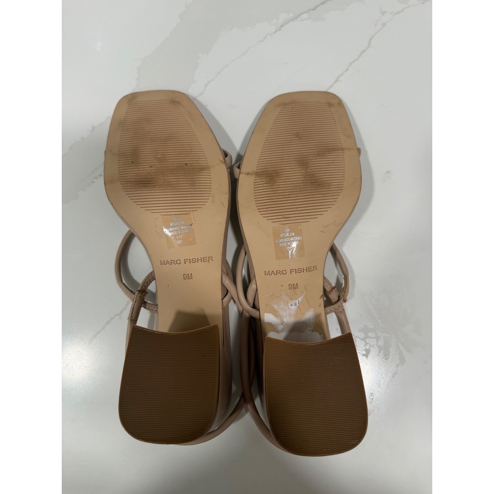 Marc Fisher Galvin Tan Strappy Block Heel Square Toe Sandals Womens Size 9M - Picture 6 of 7